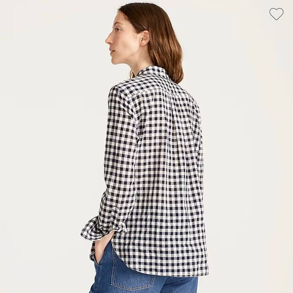 J. Crew Classic-fit Shirt Petite in Crinkle Gingham Navy Women's 00P AW252 $79 - Picture 3 of 8